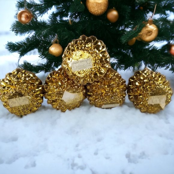 Gold Pinecone Christmas Ornaments Set of 5 Dept 56 Holiday Décor Place Card - Picture 4 of 9